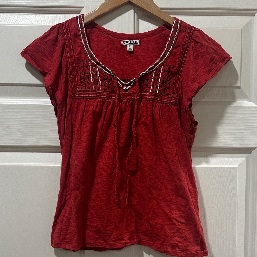 Forever 21 Red Embroidered Blouse